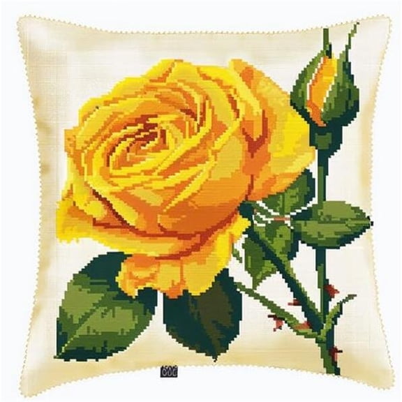 Latch Hook Kits for Adults Beginners Cushion Rose Latch Hook Pillow Kits for Adults 17X17Inch with Preprinted Pattern Needlework Embroidery Set DIY Handmade Crochet Craft Kit for Sofa Home Deco