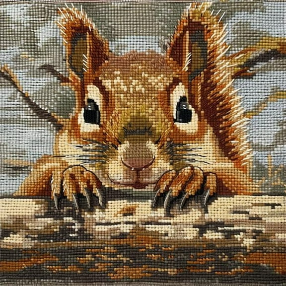 Latch Hook Kits for Adults Beginners Cushion Squirrel 43X43cm DIY Handmade Pillowcase for Beginners Pre-Printed Pattern Needlework Crochet Craft Kits for So