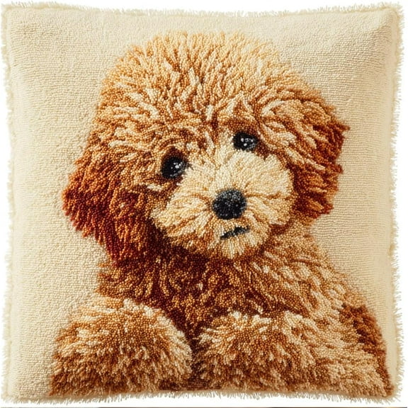 Latch Hook Kits For Adults Beginners, Dog 17X17 In Pre-Printed Latch Hook Pillow Kit, Craft Rug Making Kits, Diy Embroidery Cushion For Home Sofa Decor & Gift Idea