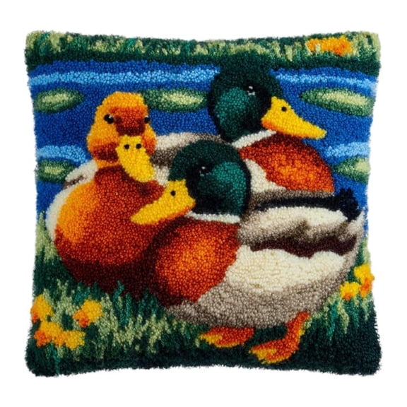 Latch Hook Kits For Adults , Beginners Duck Diy Latch Hook Cushion Kits And Latch Rug Kits Cross-Stitch Embroidery Cushion Cover For Home Sofa Decoration 17X17 In