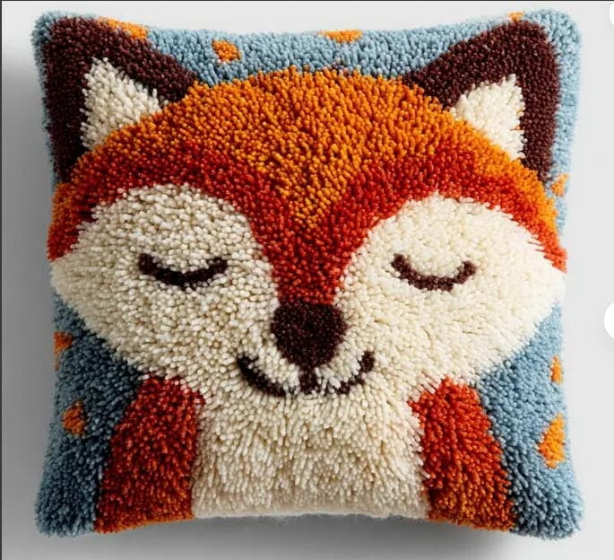 Latch Hook Kits For Adults Beginners Fox 17X17 In Diy Crochet Pillow Kit Pre-Printed Pillowcase Hook And Latch Rug Kits Needlework Cushion Cover For Home Sofa