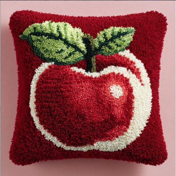 Latch Hook Kits For Adults Beginners Fruit Apple 17X17 In Diy Crochet Pillow Kit Pre-Printed Pillowcase Hook And Latch Rug Kits Needlework Cushion Cover For Home Sofa