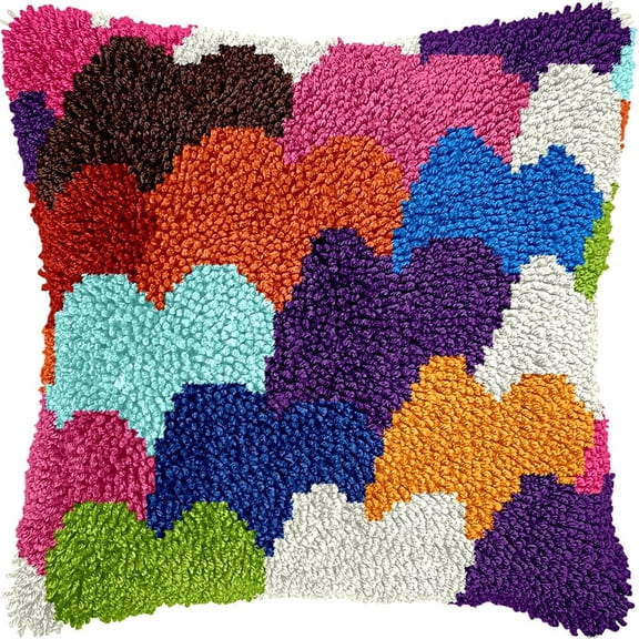 Latch Hook Kits For Adults , Beginners Heart Pattern Diy Latch Hook Cushion Kits And Latch Rug Kits Cross-Stitch Embroidery Cushion Cover For Home Sofa Decoration 17X17 In