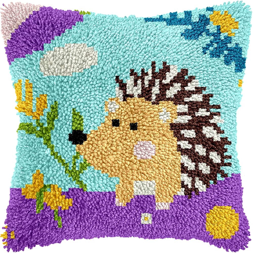 Latch Hook Kits For Adults Beginners Hedgehog 17X17 In Diy Crochet Pillow Kit Pre-Printed Pillowcase Hook And Latch Rug Kits Needlework Cushion Cover For Home Sofa