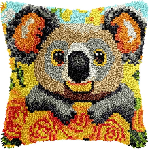 Latch Hook Kits For Adults Beginners, Koala 17X17 In Pre-Printed Latch Hook Pillow Kit, Craft Rug Making Kits, Diy Embroidery Cushion For Home Sofa Decor & Gift Idea