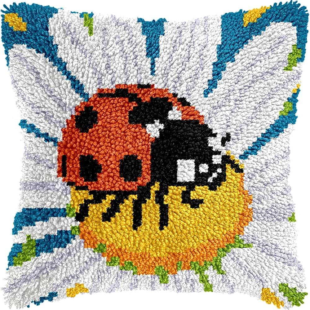 Latch Hook Kits For Adults Beginners Ladybug 17X17 In Diy Crochet Pillow Kit Pre-Printed Pillowcase Hook And Latch Rug Kits Needlework Cushion Cover For Home Sofa