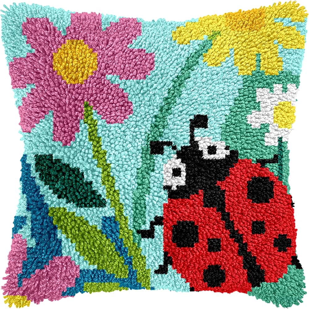 Latch Hook Kits For Adults Beginners Ladybug 17X17 In Diy Crochet Pillow Kit Pre-Printed Pillowcase Hook And Latch Rug Kits Needlework Cushion Cover For Home Sofa