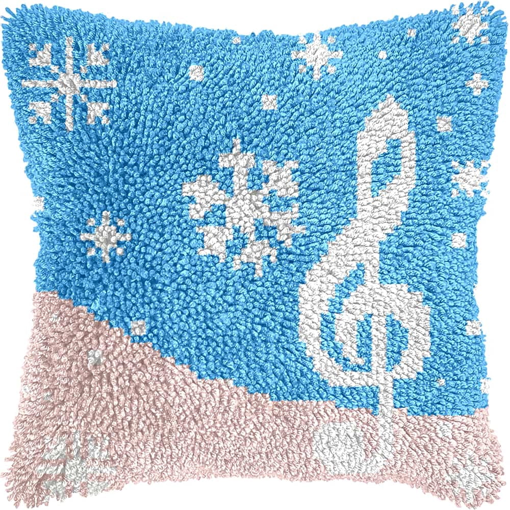 Latch Hook Kits For Adults Beginners Musical Symbols 17X17 In Diy Crochet Pillow Kit Pre-Printed Pillowcase Hook And Latch Rug Kits Needlework Cushion Cover For Home Sofa