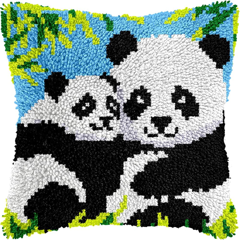 Latch Hook Kits For Adults Beginners Panda 17X17 In Diy Crochet Pillow Kit Pre-Printed Pillowcase Hook And Latch Rug Kits Needlework Cushion Cover For Home Sofa
