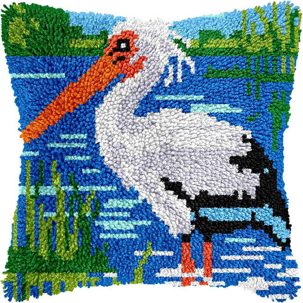 Latch Hook Kits For Adults Beginners Pelicans 17X17 In Diy Crochet Pillow Kit Pre-Printed Pillowcase Hook And Latch Rug Kits Needlework Cushion Cover For Home Sofa