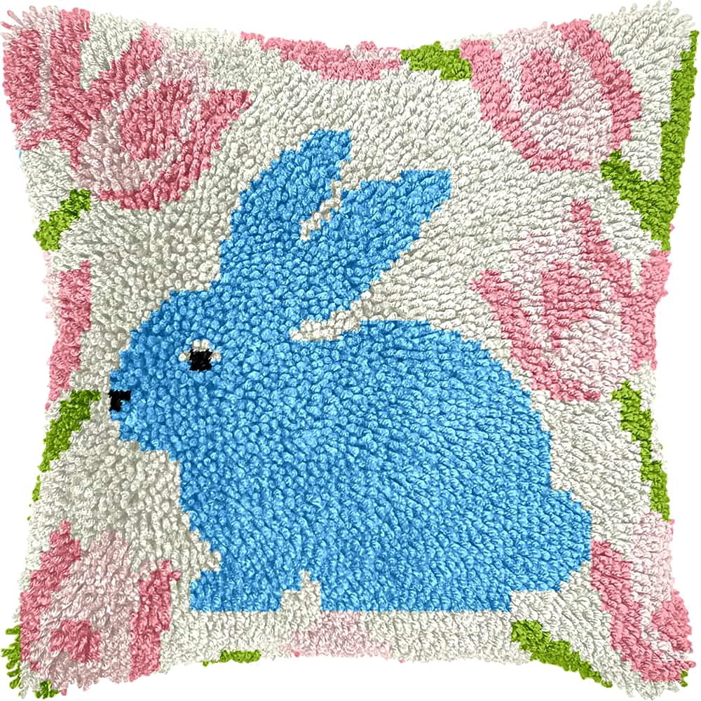 Latch Hook Kits For Adults Beginners Rabbit 17X17 In Diy Crochet Pillow Kit Pre-Printed Pillowcase Hook And Latch Rug Kits Needlework Cushion Cover For Home Sofa