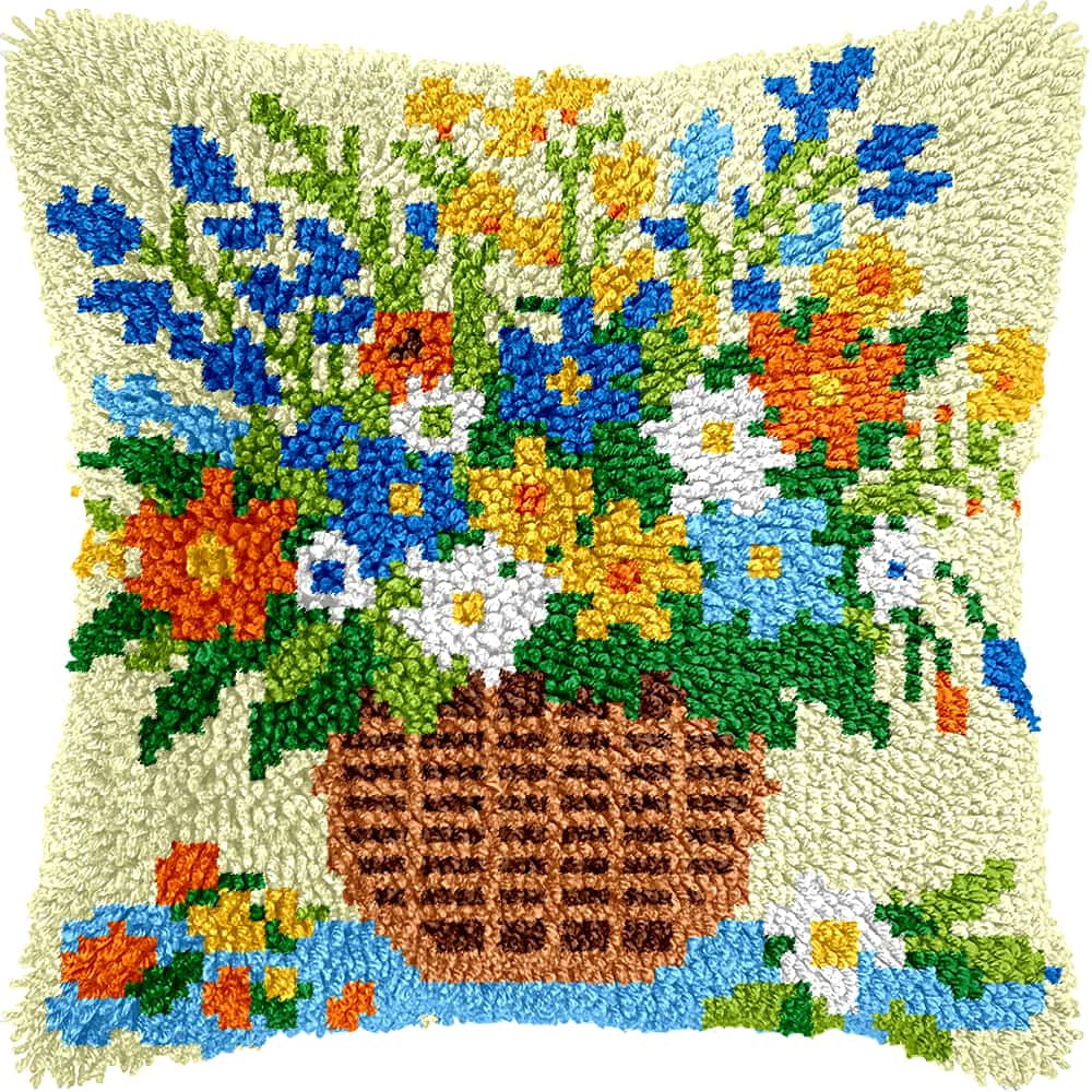 Latch Hook Kits For Adults Beginners Sunflower 17X17 In Diy Crochet Pillow Kit Pre-Printed Pillowcase Hook And Latch Rug Kits Needlework Cushion Cover For Home Sofa
