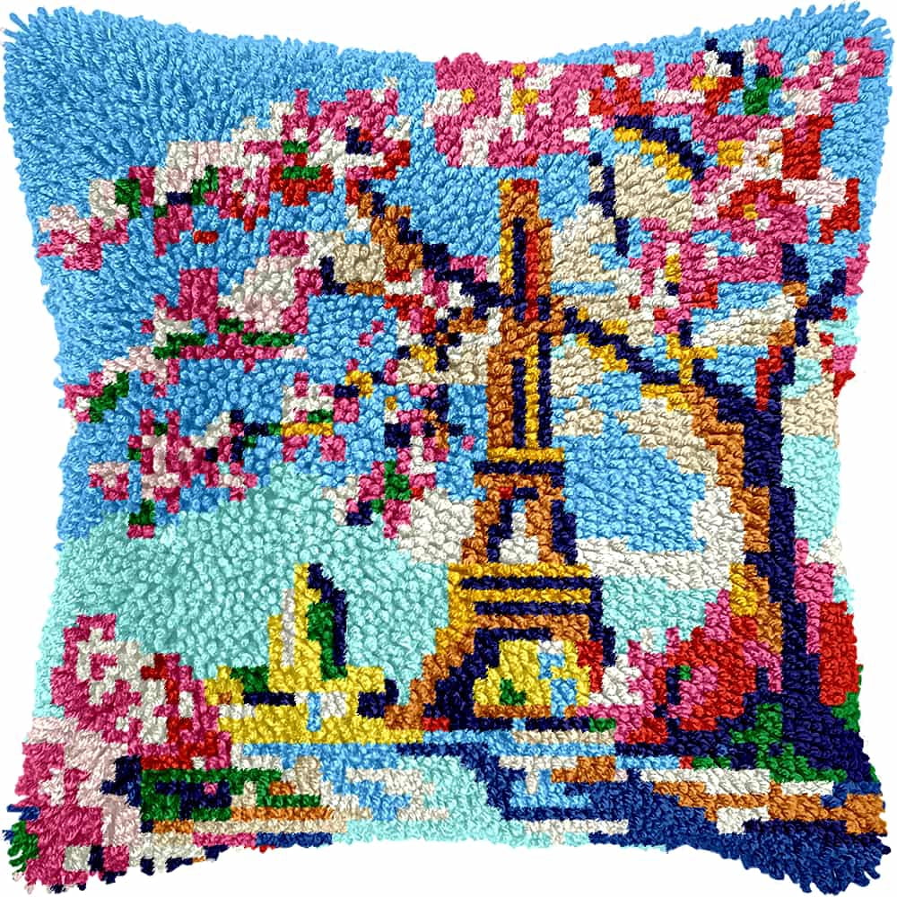 Latch Hook Kits For Adults Beginners Tree 17X17 In Diy Crochet Pillow Kit Pre-Printed Pillowcase Hook And Latch Rug Kits Needlework Cushion Cover For Home Sofa