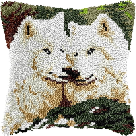 Latch Hook Kits For Adults , Beginners Two Wolves Diy Latch Hook Cushion Kits And Latch Rug Kits Cross-Stitch Embroidery Cushion Cover For Home Sofa Decoration 17X17 In