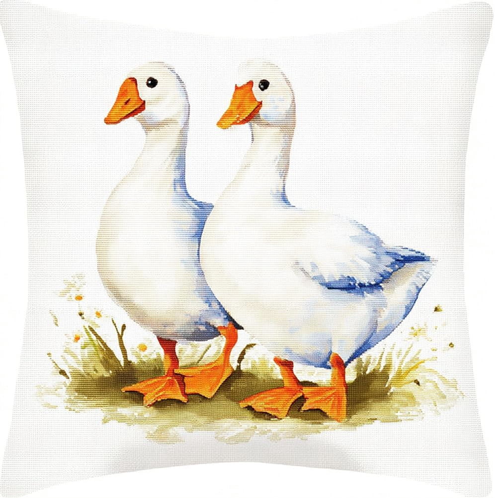 Latch Hook Kits For Adults Beginners, White Goose 17X17 In Pre-Printed Latch Hook Pillow Kit, Craft Rug Making Kits, Diy Embroidery Cushion For Home Sofa Decor & Gift Idea