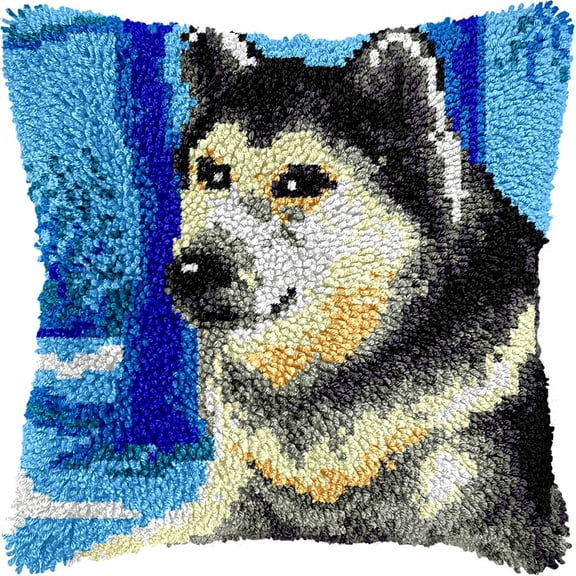 Latch Hook Kits For Adults Beginners, Wolf 17X17 In Pre-Printed Latch Hook Pillow Kit, Craft Rug Making Kits, Diy Embroidery Cushion For Home Sofa Decor & Gift Idea