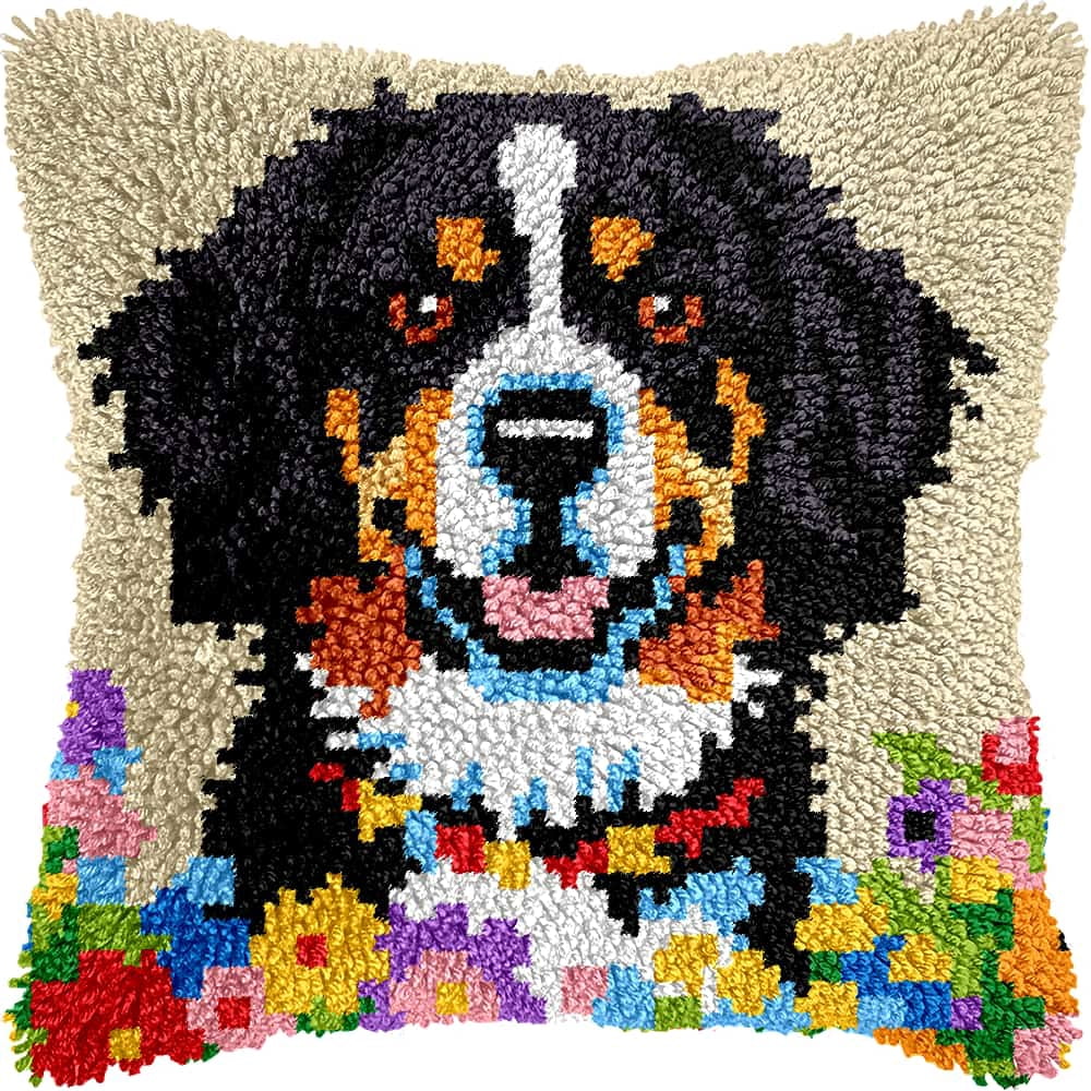 Latch Hook Kits For Adults Beginnersanimal Dog 17X17 In Diy Crochet Pillow Kit Pre-Printed Pillowcase Hook And Latch Rug Kits Needlework Cushion Cover For Home Sofa