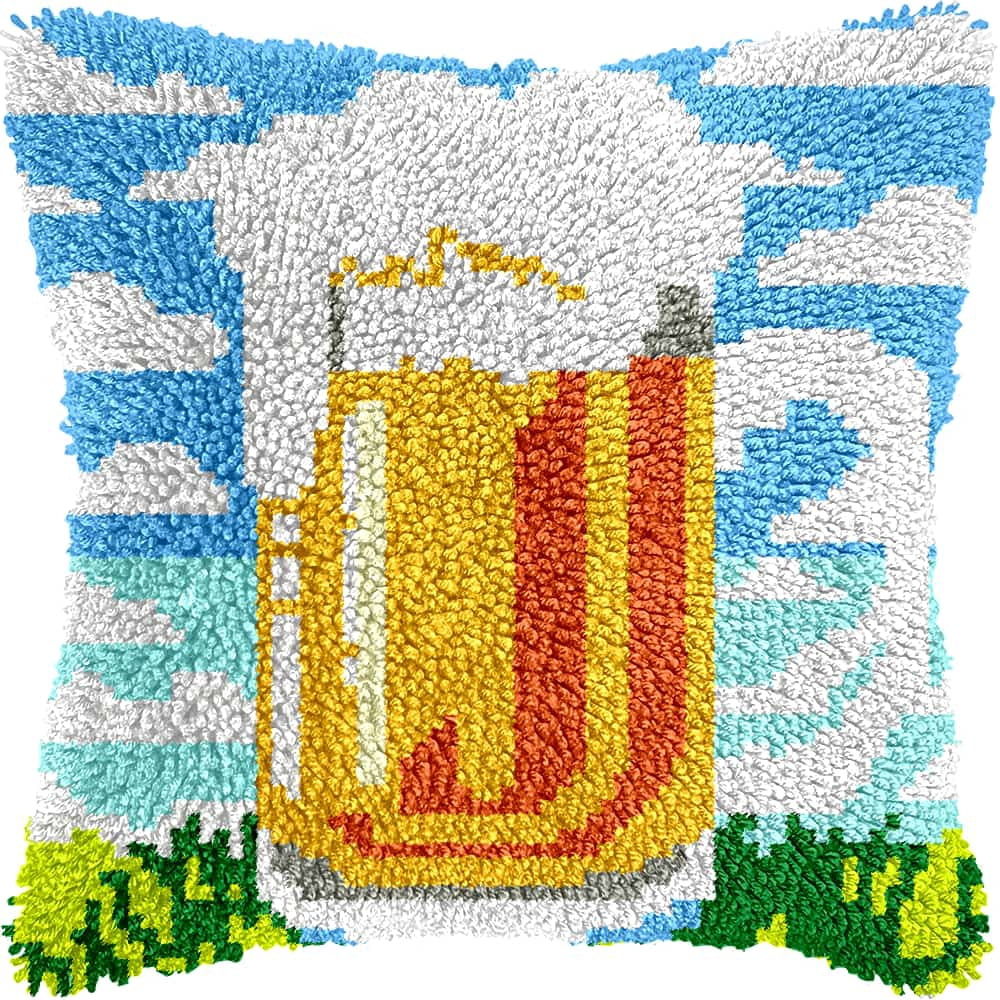 Latch Hook Kits For Adults Beginnersbeer Mug 17X17 In Diy Crochet Pillow Kit Pre-Printed Pillowcase Hook And Latch Rug Kits Needlework Cushion Cover For Home Sofa