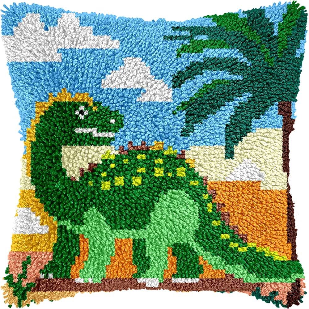Latch Hook Kits For Adults Beginnersdinosaur 17X17 In Diy Crochet Pillow Kit Pre-Printed Pillowcase Hook And Latch Rug Kits Needlework Cushion Cover For Home Sofa