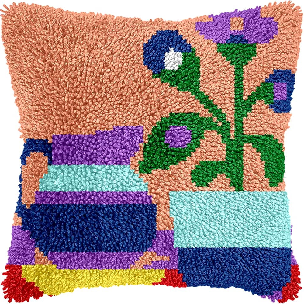 Latch Hook Kits For Adults Beginnersflower 17X17 In Diy Crochet Pillow Kit Pre-Printed Pillowcase Hook And Latch Rug Kits Needlework Cushion Cover For Home Sofa