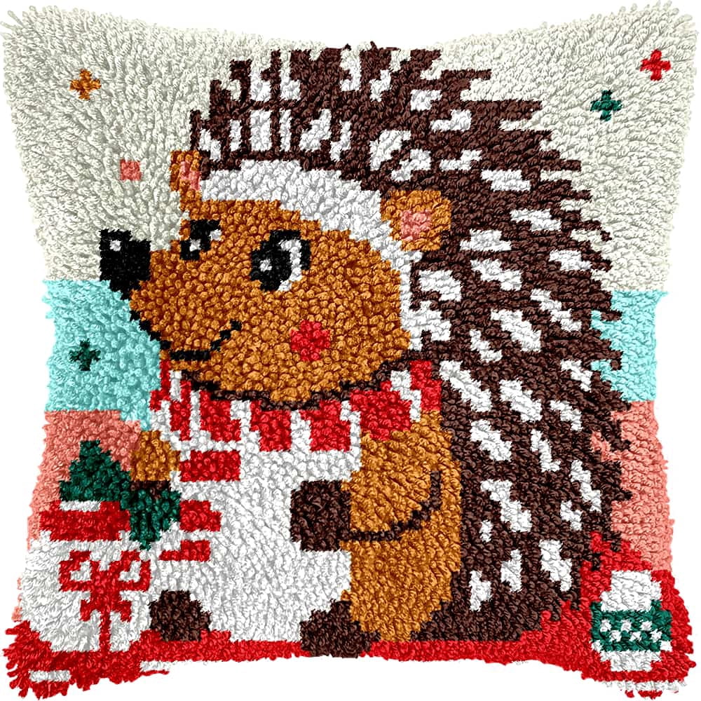 Latch Hook Kits For Adults Beginnershedgehog 17X17 In Diy Crochet Pillow Kit Pre-Printed Pillowcase Hook And Latch Rug Kits Needlework Cushion Cover For Home Sofa