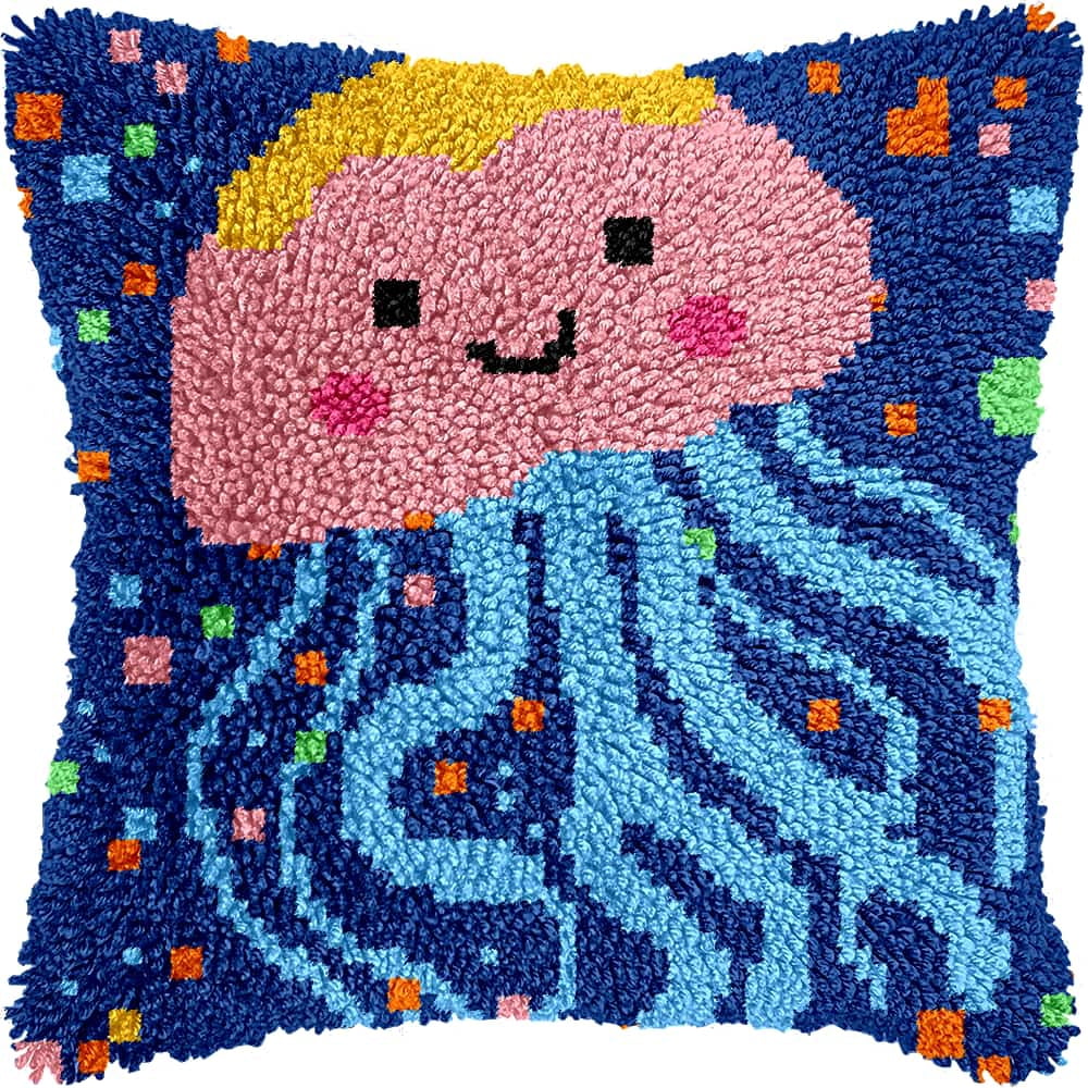 Latch Hook Kits For Adults Beginnersjellyfish 17X17 In Diy Crochet Pillow Kit Pre-Printed Pillowcase Hook And Latch Rug Kits Needlework Cushion Cover For Home Sofa