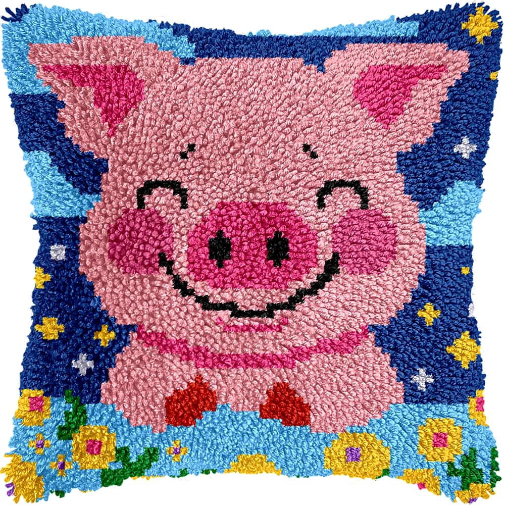 Latch Hook Kits For Adults Beginnerspig 17X17 In Diy Crochet Pillow Kit Pre-Printed Pillowcase Hook And Latch Rug Kits Needlework Cushion Cover For Home Sofa