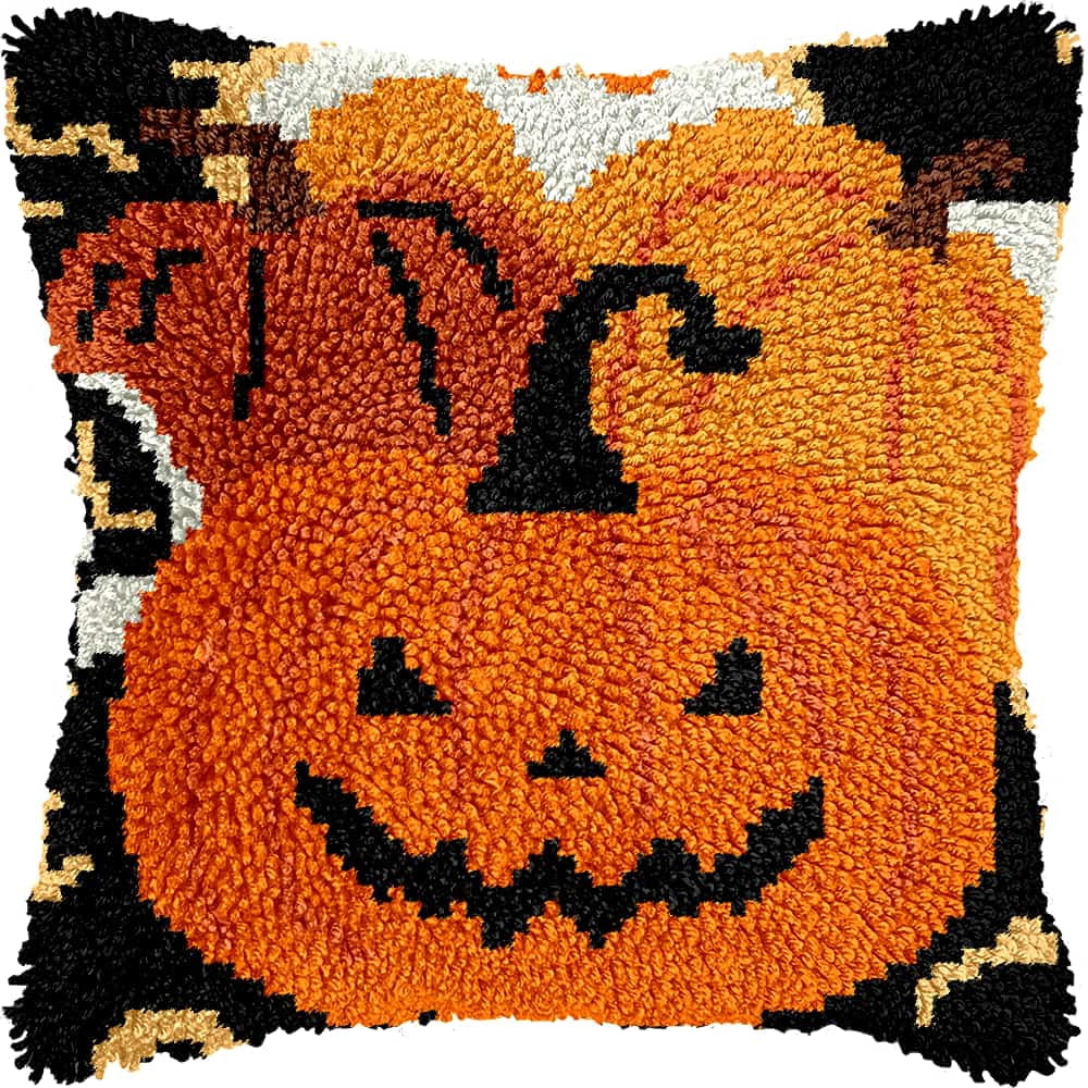Latch Hook Kits For Adults Beginnerspumpkin 17X17 In Diy Crochet Pillow Kit Pre-Printed Pillowcase Hook And Latch Rug Kits Needlework Cushion Cover For Home Sofa