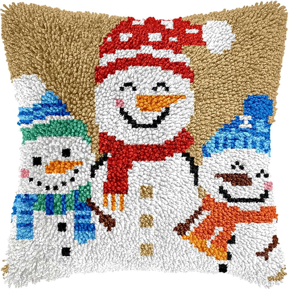 Latch Hook Kits For Adults Beginnerssnowman 17X17 In Diy Crochet Pillow Kit Pre-Printed Pillowcase Hook And Latch Rug Kits Needlework Cushion Cover For Home Sofa