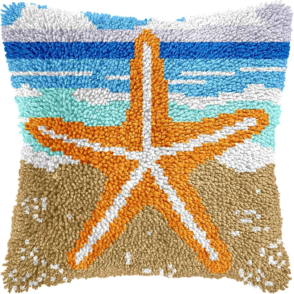 Latch Hook Kits For Adults Beginnersstarfish 17X17 In Diy Crochet Pillow Kit Pre-Printed Pillowcase Hook And Latch Rug Kits Needlework Cushion Cover For Home Sofa