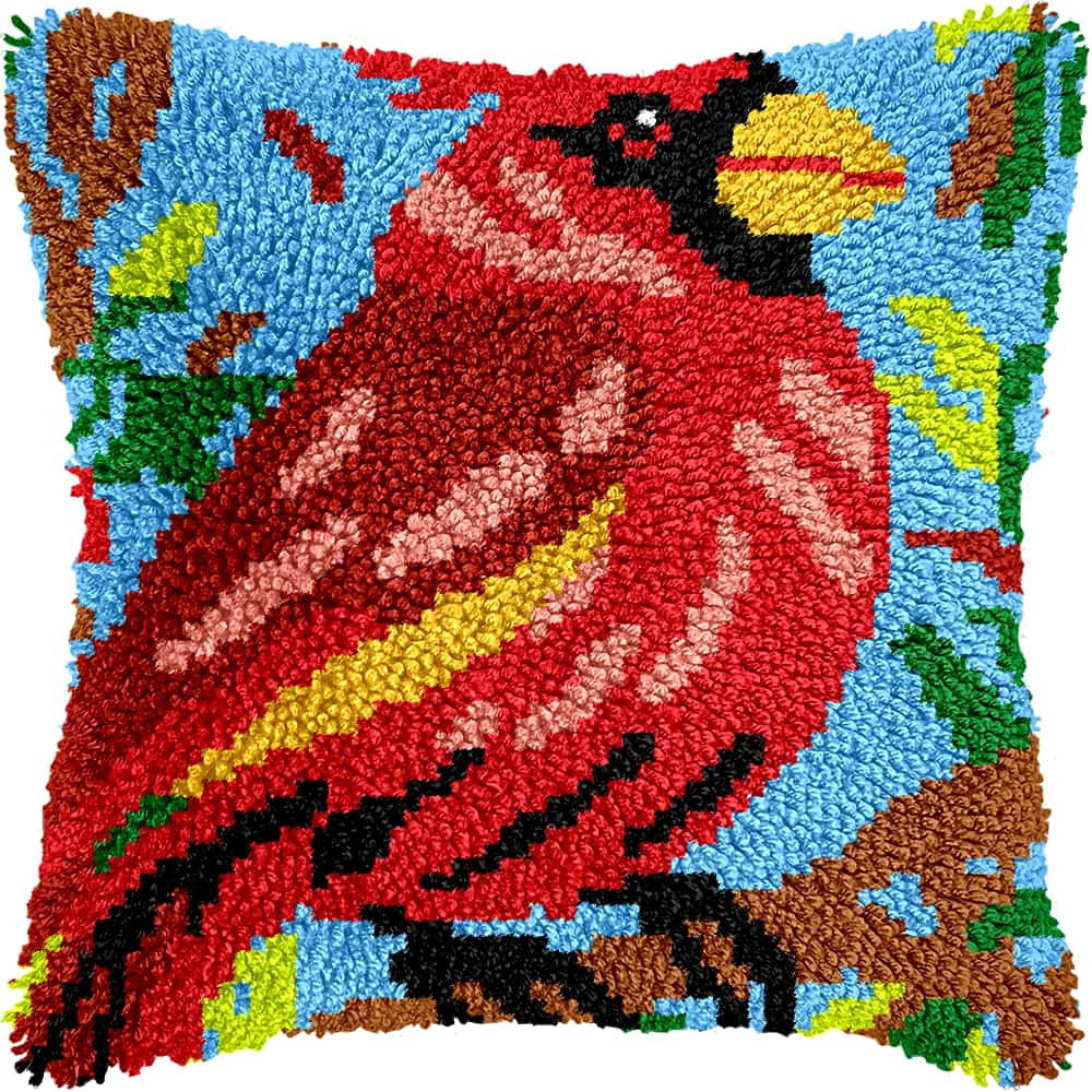 Latch Hook Kits For Adults -Bird Latch Hook Pillow Kits For Kids, Crochet Yarn Kit For Beginners, Diy Needlework Crafts Cover Case With Printed Canvas 17X17Inch