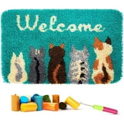 Latch Hook Kits for Adults - Cats Welcome Rug Kits 24X16 in, DIY Latch Hook Rug Kit, Cross Stitch Rug Making Kit, Carpet Making Crochet Kits Embroidery Kits Needlework Crafts for Home Decor, 60X40CM