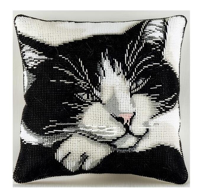 Latch Hook Kits for Adults Cushion Covers Animal Cat Latch Hook Kits for Adults 17X17Inch with Preprinted Pattern Needlework Embroidery Set DIY Handmade Crochet Craft Kit for Sofa Home Decor