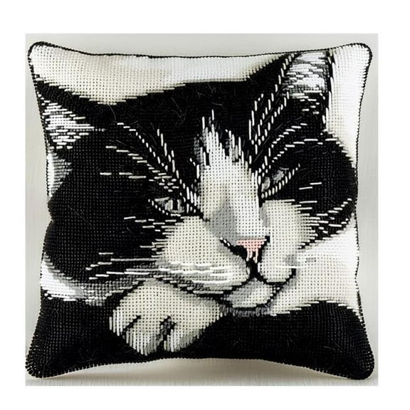 Latch Hook Kits for Adults Cushion Covers Animal Cat Latch Hook Kits for Adults 17X17Inch with Preprinted Pattern Needlework Embroidery Set DIY Handmade Crochet Craft Kit for Sofa Home Decor