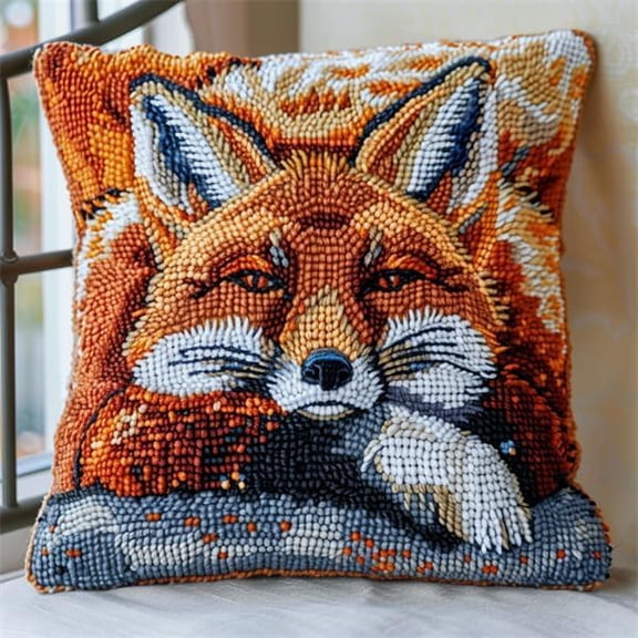 Latch Hook Kits for Adults Cushion Fox Latch Hook Craft Kit 3D Pillow Materials Package 43cmX43cm DIY Latch Hook Kits Yarn Kits Pillow Rug Pattern Arts and Crafts Crochet Needlework