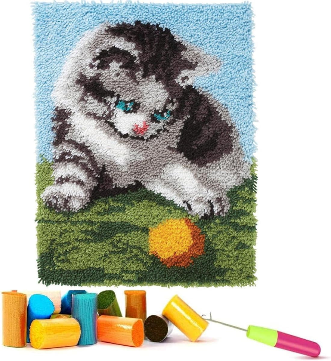 Clubevy DIY Latch Hook Rug Kit For Adults & Kids - Craft Kit With Canvas, Yarn & Hook For Home Decor - View #2