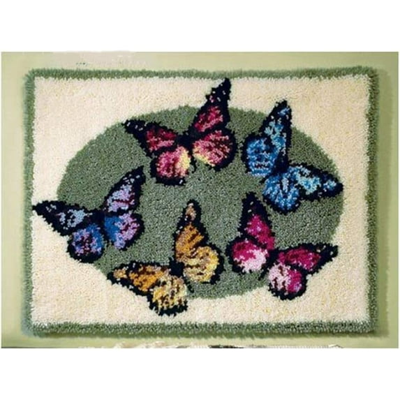 Latch Hook Kits for Adults,DIY Rug Kits Carpet Embroidery Sofa Cushion Butterfly Only Pattern Color Canvas,Handmade Needlework Crafts Home Decoration,50 × 38cm / 19.7 * 15.0 inches