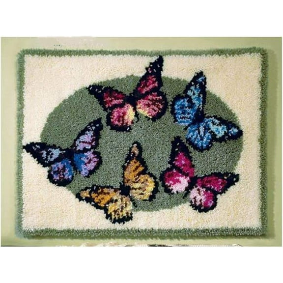 Latch Hook Kits for Adults,DIY Rug Kits Carpet Embroidery Sofa Cushion Butterfly Only Pattern Color Canvas,Handmade Needlework Crafts Home Decoration,50 × 38cm / 19.7 * 15.0 inches