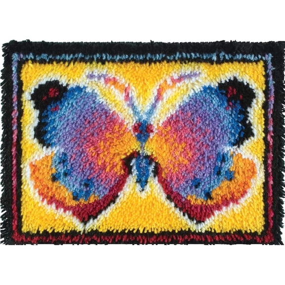 Latch Hook Kits for Adults,DIY Rug Kits Carpet Embroidery Sofa Cushion Butterfly Only Pattern Color Canvas,Handmade Needlework Crafts Home Decoration,50 × 38cm / 19.7 * 15.0 inches