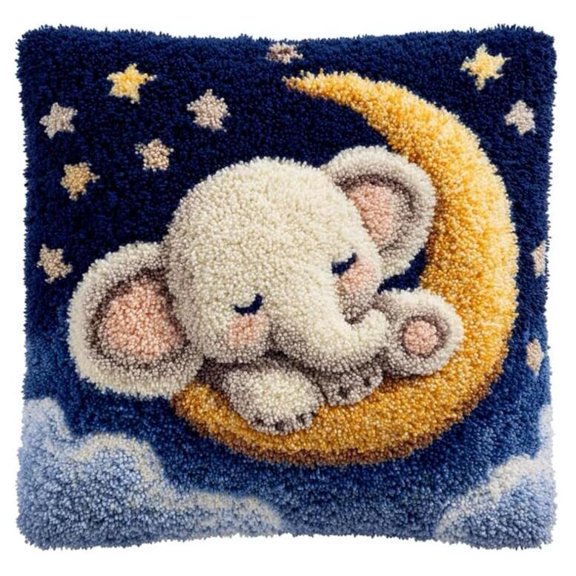 Latch Hook Kits For Adults, Elephant Diy Decor Pattern Pillow Cover Kit Needlework Cushion Cover Hand Craft Crochet For Home Sofa Decorations 17 X 17 Inch