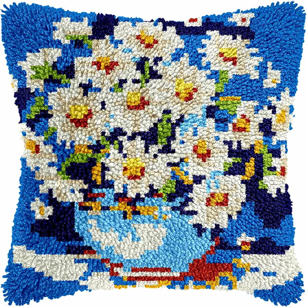 Latch Hook Kits For Adults -Flower Latch Hook Pillow Kits For Kids,Crochet Yarn Kit For Beginners,Diy Needlework Crafts Cover Case With Printed Canvas 17X17Inch