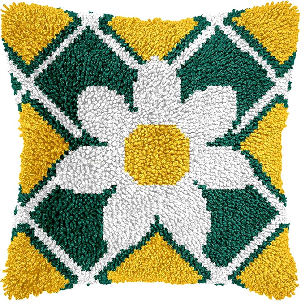 Latch Hook Kits For Adults -Flower Latch Hook Pillow Kits For Kids, Crochet Yarn Kit For Beginners, Diy Needlework Crafts Cover Case With Printed Canvas 17X17Inch
