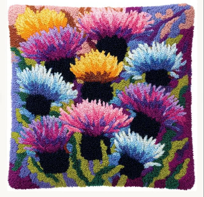 Latch Hook Kits For Adults -Flowers Latch Hook Pillow Kits For Kids,Crochet Yarn Kit For Beginners,Diy Needlework Crafts Cover Case With Printed Canvas 17X17Inch
