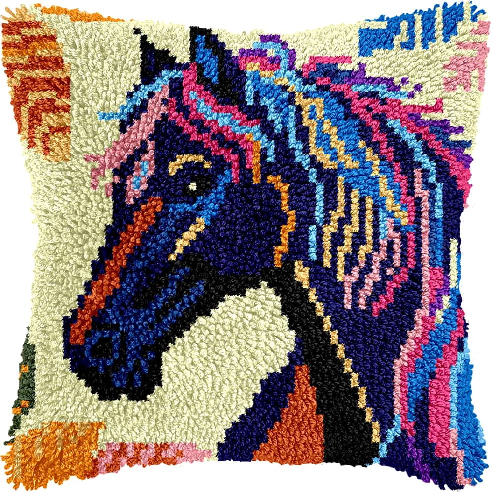 Latch Hook Kits For Adults -Horse Latch Hook Pillow Kits For Kids, Crochet Yarn Kit For Beginners, Diy Needlework Crafts Cover Case With Printed Canvas 17X17Inch