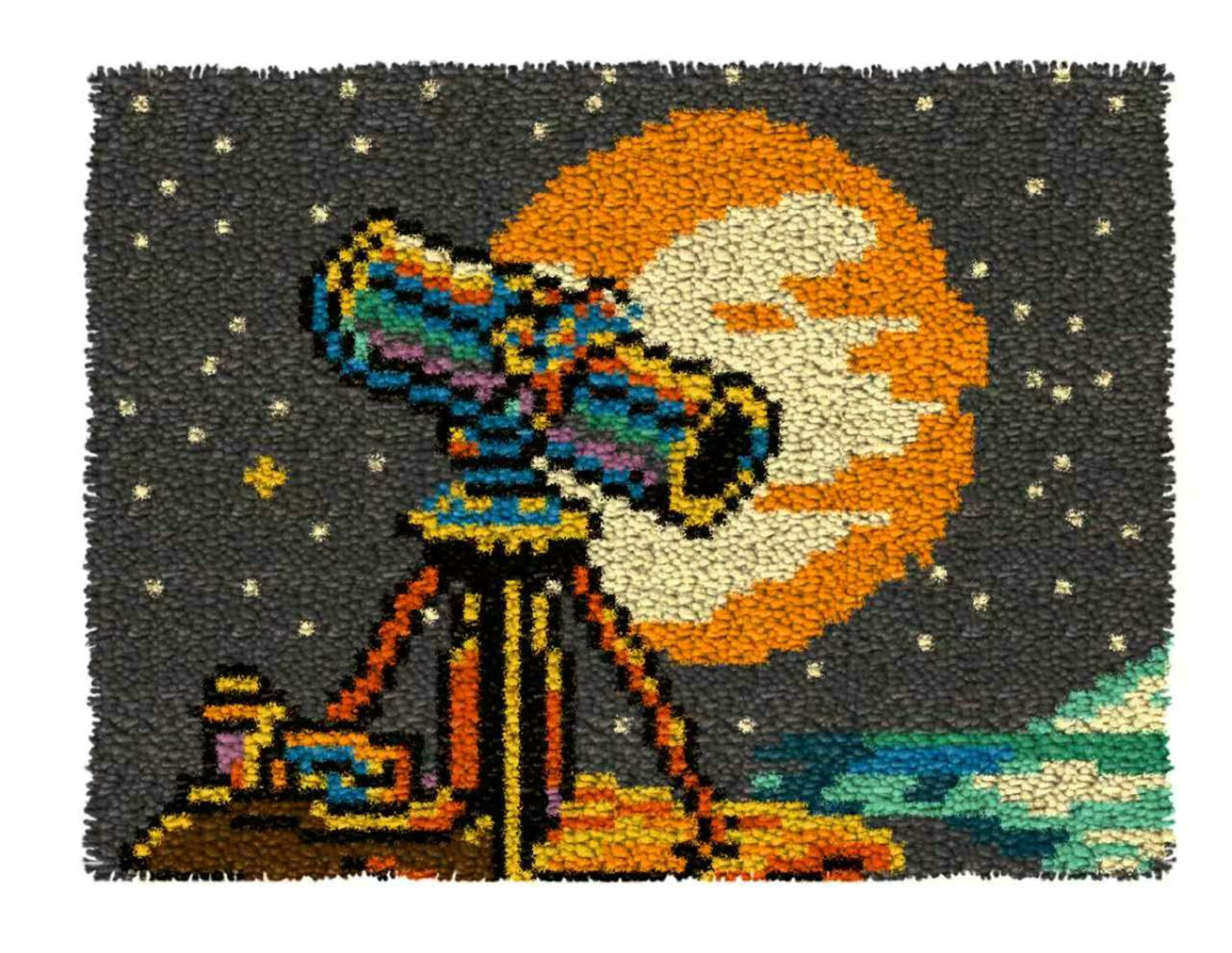 Latch Hook Kits for Adults Kids,Astronomical Telescope Pattern Color Printed Canvas DIY Rug Kits Carpet Embroidery Sofa Cushion,Beginners Handmade Needlework Crafts Home Decoration 20.5x15inch