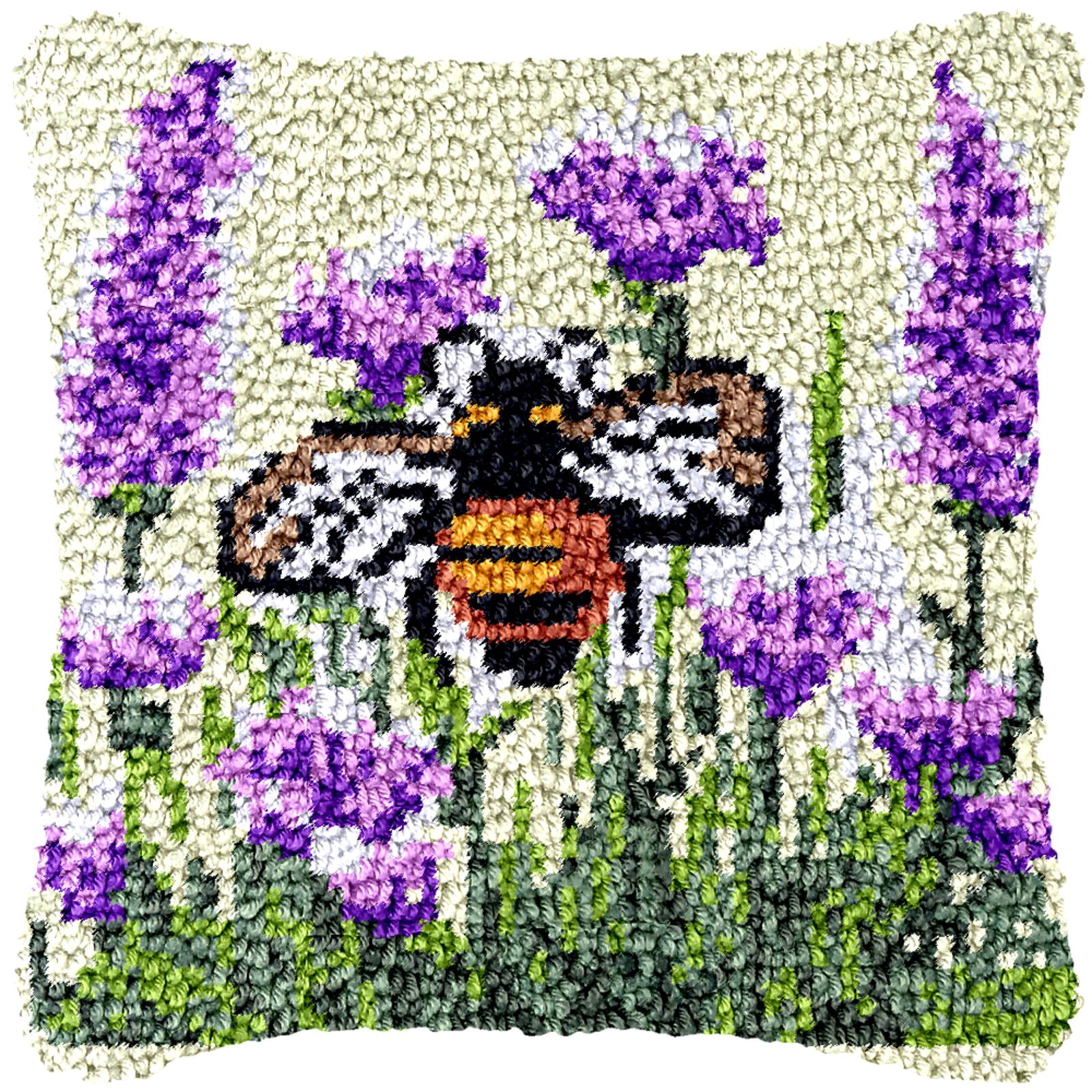 Latch Hook Kits for Adults Kids,Bee Pattern Color Printed Canvas DIY Throw Pillow Cover,Beginners Handmade Needlework Crafts Home Decoration 17x17inch