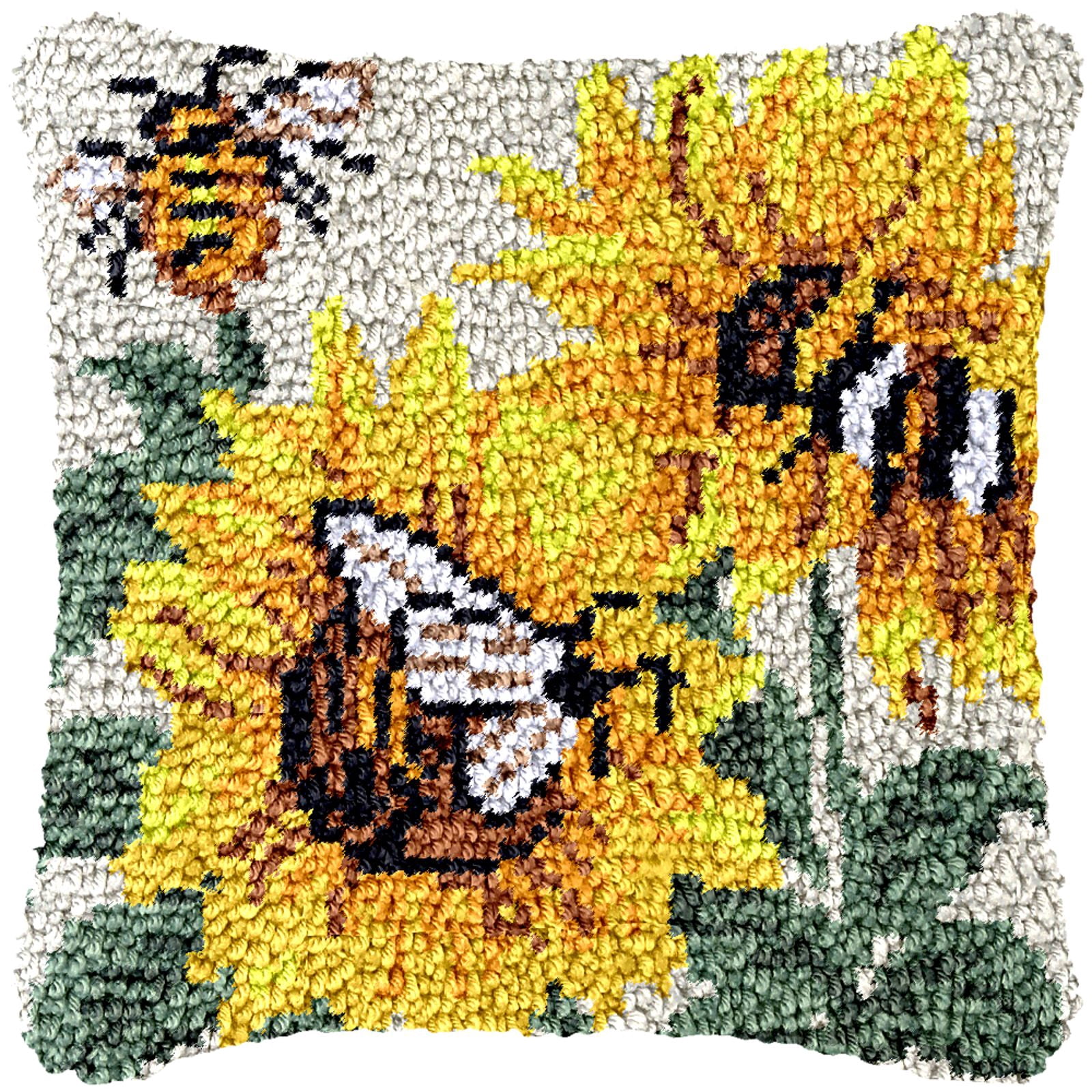 Latch Hook Kits for Adults Kids,Bee Pattern Color Printed Canvas DIY Throw Pillow Cover,Beginners Handmade Needlework Crafts Home Decoration 17x17inch