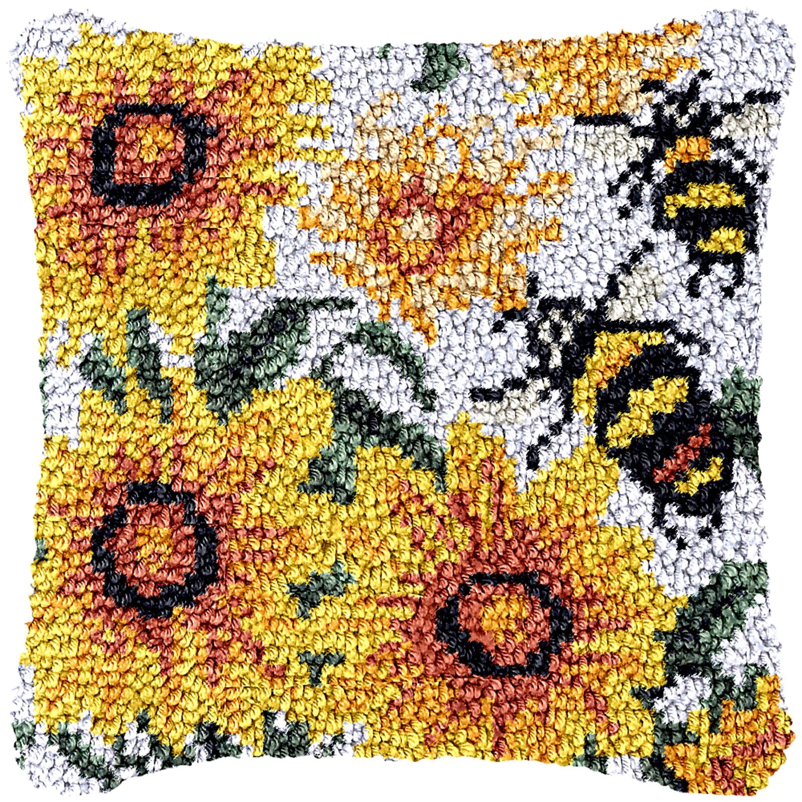 Latch Hook Kits for Adults Kids,Bee Pattern Color Printed Canvas DIY Throw Pillow Cover,Beginners Handmade Needlework Crafts Home Decoration 17x17inch