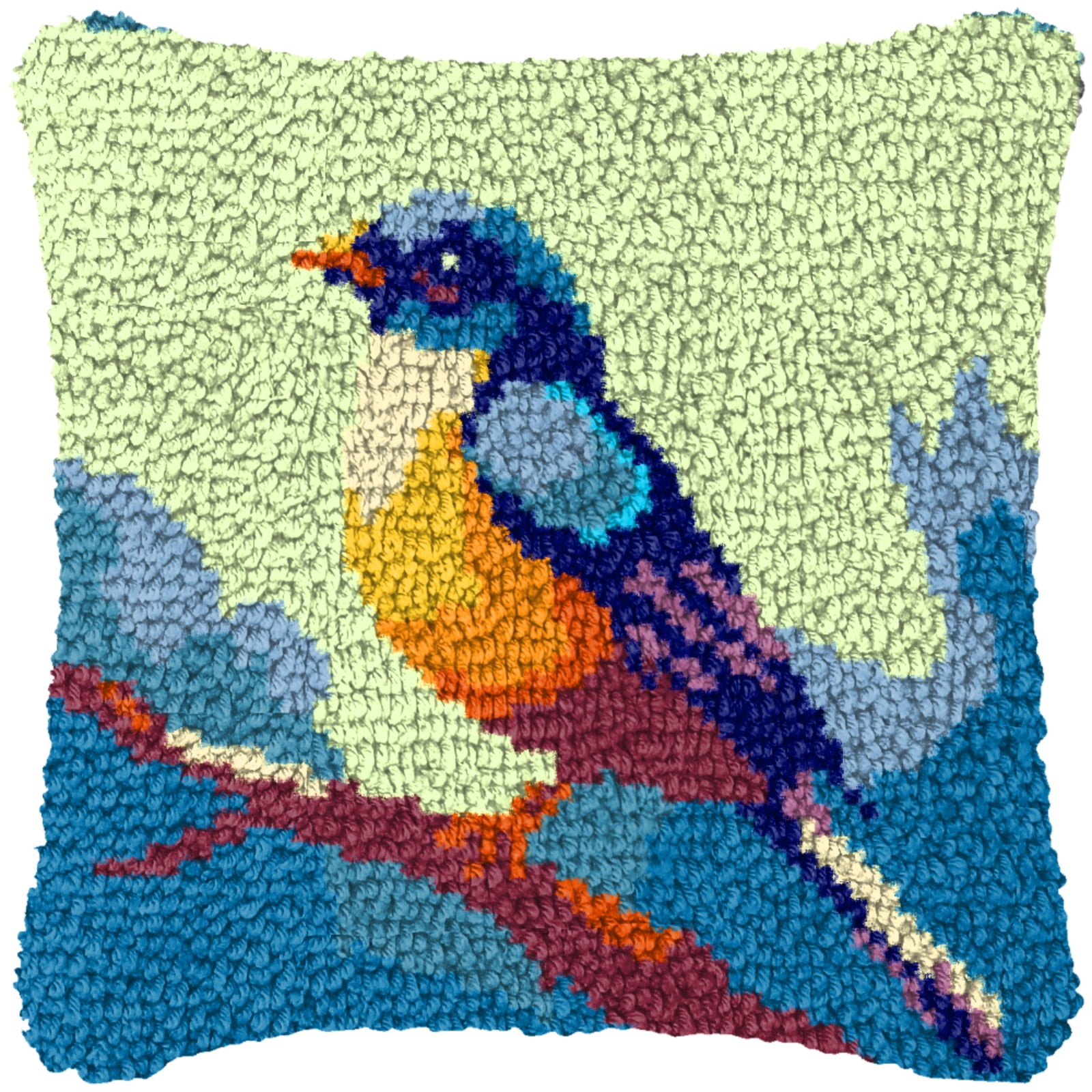 Latch Hook Kits for Adults Kids,Bird Pattern Color Printed Canvas DIY Throw Pillow Cover,Beginners Handmade Needlework Crafts Home Decoration 17x17inch