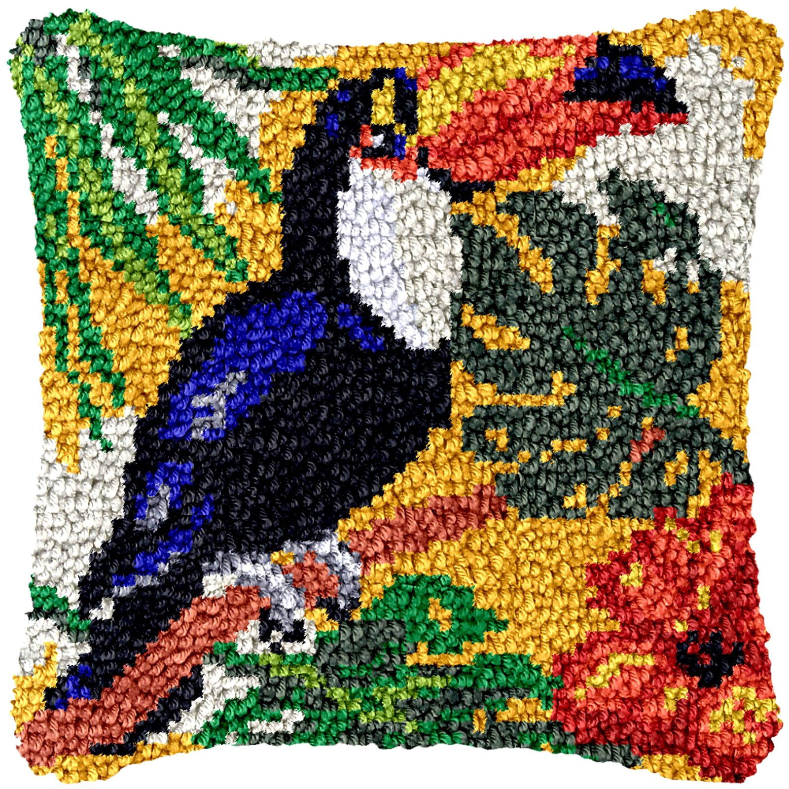 Latch Hook Kits for Adults Kids,Bird Pattern Color Printed Canvas DIY Throw Pillow Cover,Beginners Handmade Needlework Crafts Home Decoration 17x17inch